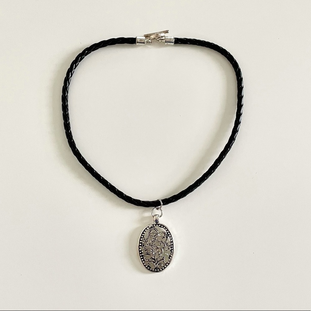 Black Braided Medallion Necklace - Picture 11 of 11